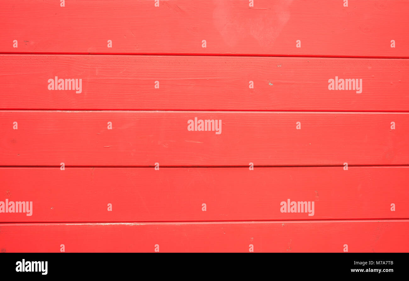 Helles rot bemalten hölzernen Planken Textur, Hintergrund, Detailansicht mit Details Stockfoto
