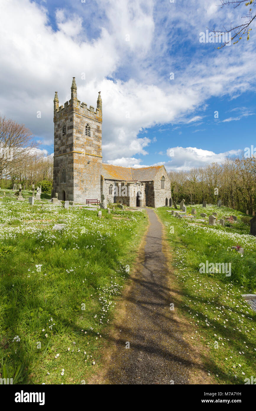 St Wynwallow's Kirche, Landewednack in West Cornwall Stockfoto
