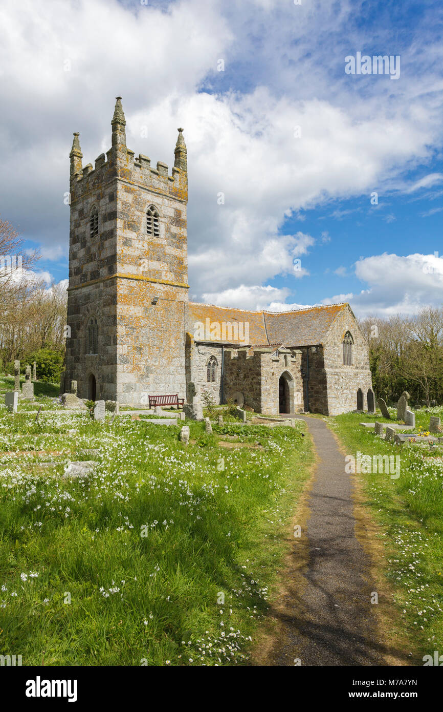 St Wynwallow's Kirche, Landewednack in West Cornwall Stockfoto