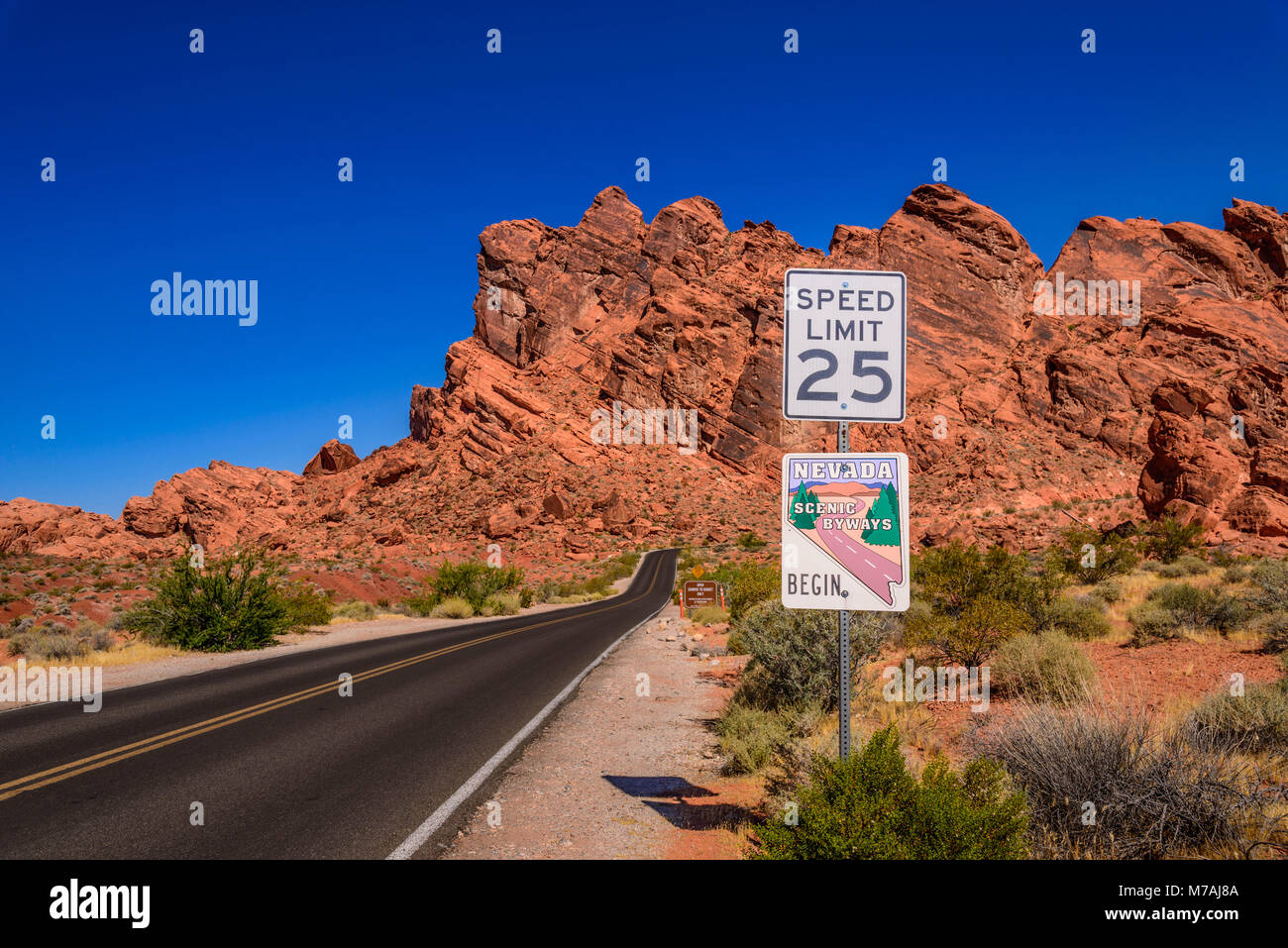 Die USA, Nevada, Clark County, Overton, Valley of Fire State Park, der Scenic Byway das Visitor Center in der Nähe Stockfoto