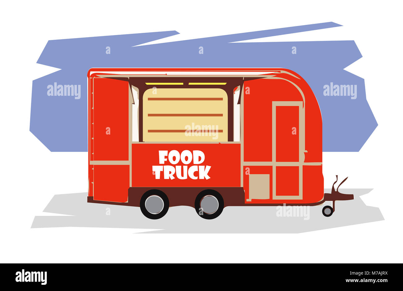 Abbildung: Red Food Lkw auf weißem Hintergrund Stockfoto