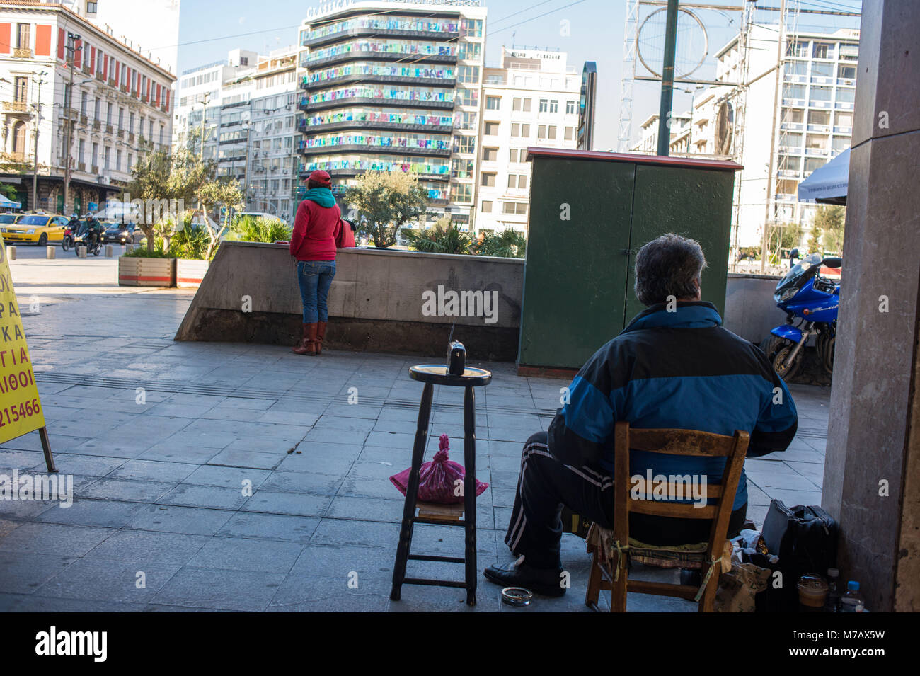 Athen. Schuhputzer. Griechenland. Stockfoto