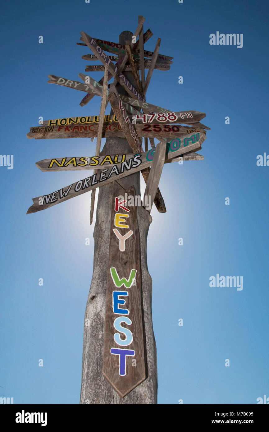 Low Angle View eines Wegweisers, Key West, Florida, USA Stockfoto