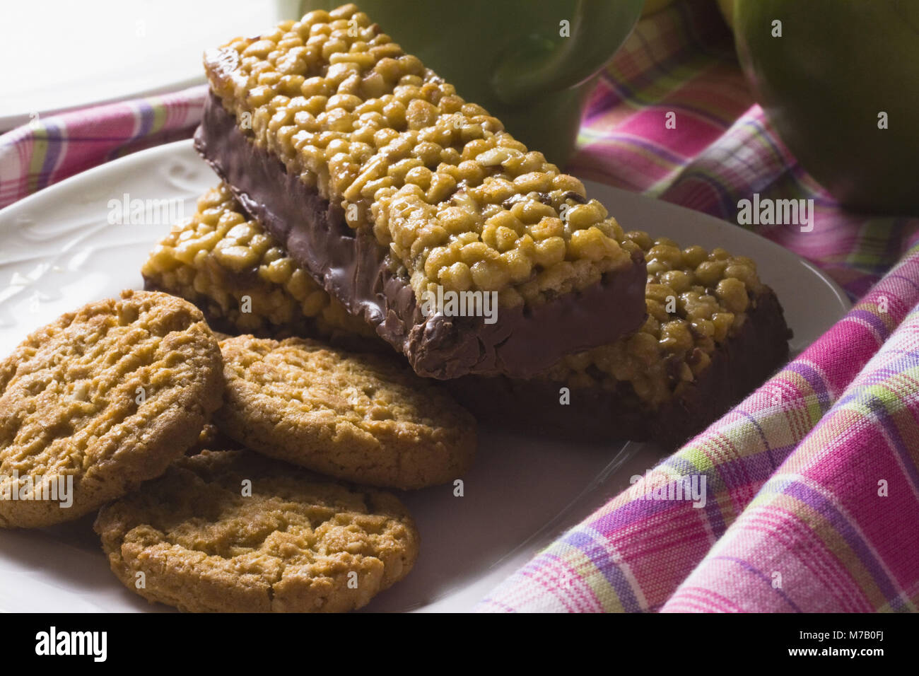 Nahaufnahme von Cookies mit Protein-Riegel Stockfoto