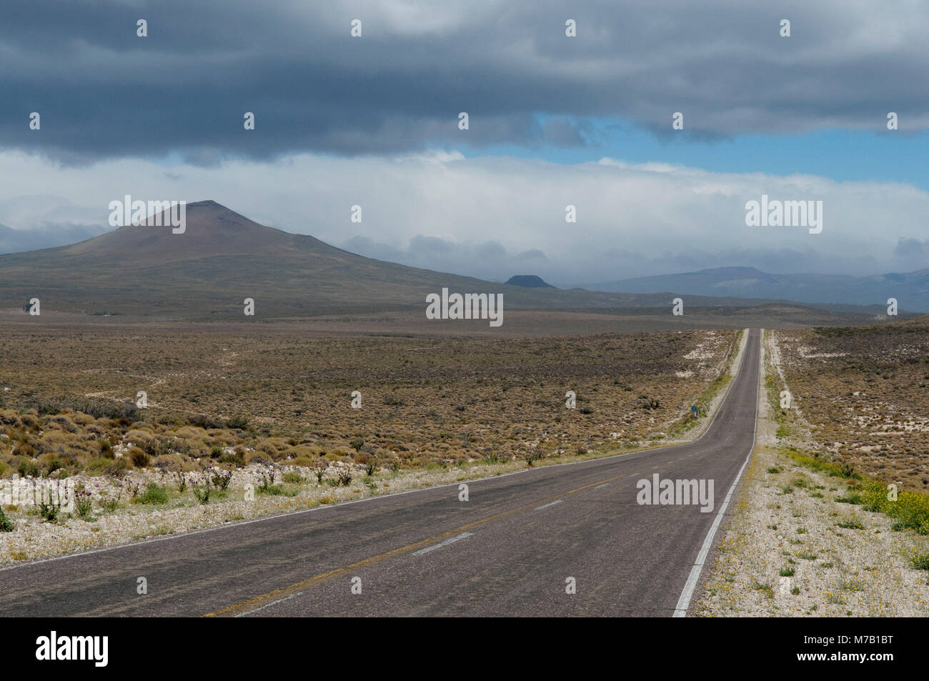 Straße durch eine Landschaft, Patagonien, Argentinien Stockfoto