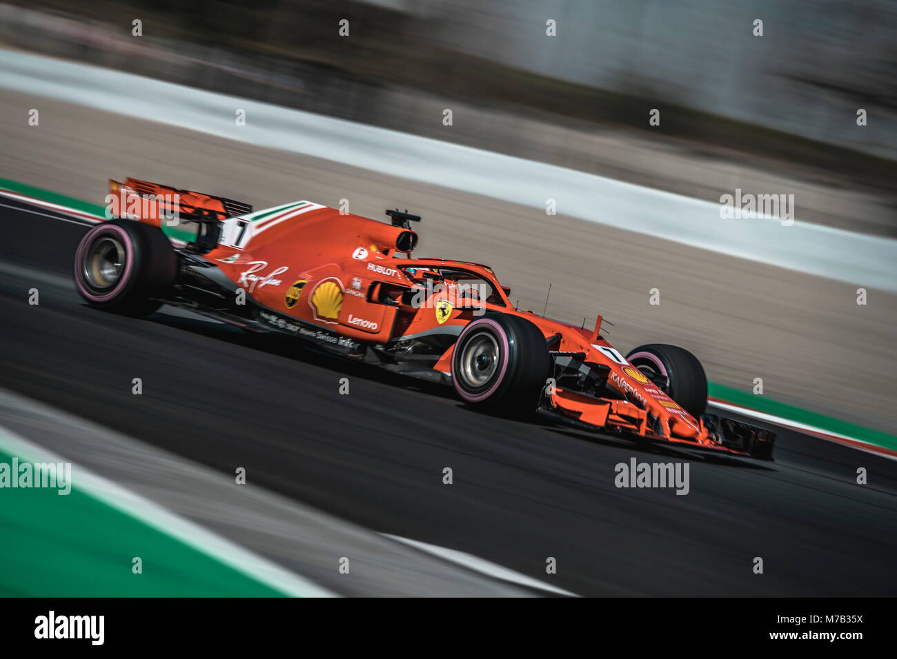 Barcelona, Spanien. 9. März, 2018: Kimi Räikkönen (FIN) Laufwerke in seinem Ferrari SF-71H bei Tag 7 der Formel-1-Prüfung am Circuit de Catalunya Credit: Matthias Oesterle/Alamy leben Nachrichten Stockfoto