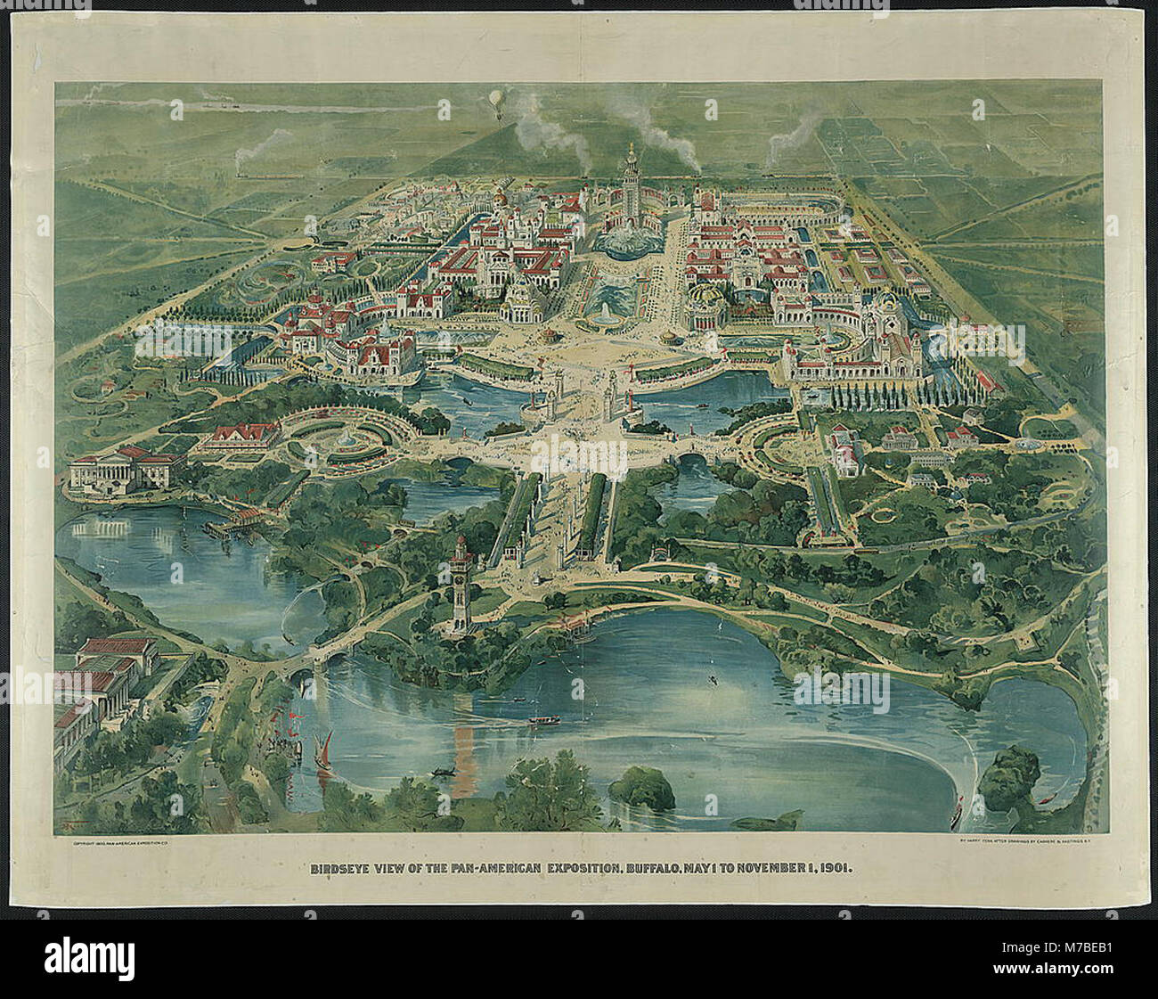 Ein Blick aus der Vogelperspektive auf die Pan-American Exposition in Buffalo, die vom 1. Mai bis 1. November 1901 stattfand. Die Ausstellung stellte technologische Innovationen, Kunst und Kultur vor. Stockfoto