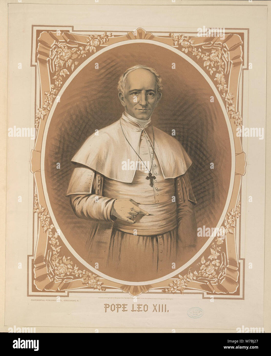 Ein formelles Porträt von Papst Leo XIII., der von 1878 bis 1903 das Oberhaupt der römisch-katholischen Kirche war und seinen Einfluss und seine Führung einfängt. Stockfoto