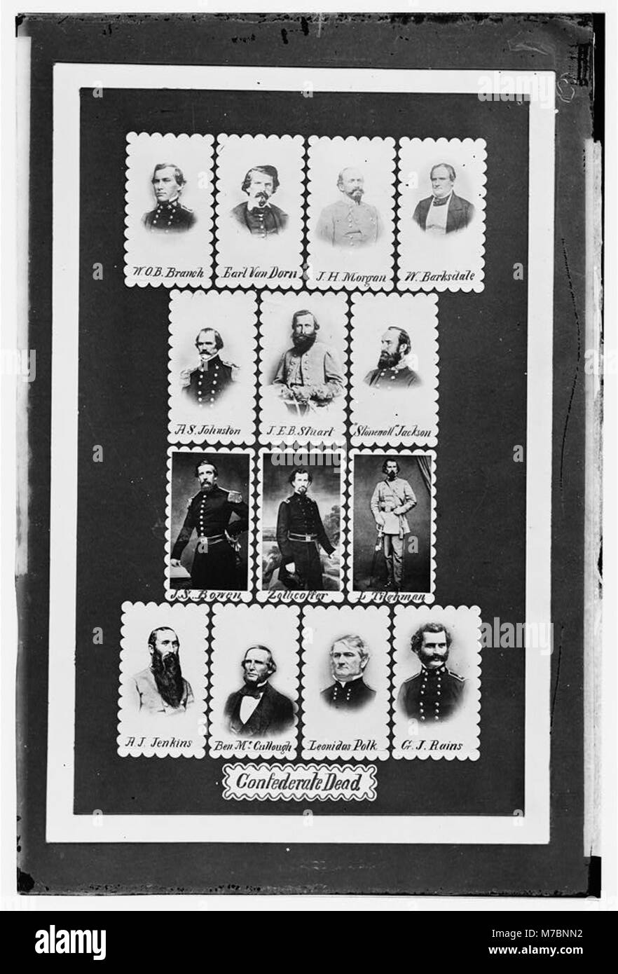 Dieses Bild erinnert an wichtige konföderierte Militärfiguren, die während des Amerikanischen Bürgerkriegs starben. Sie hebt ihren Beitrag zum Krieg und zum Opfer der konföderierten Soldaten hervor. Stockfoto