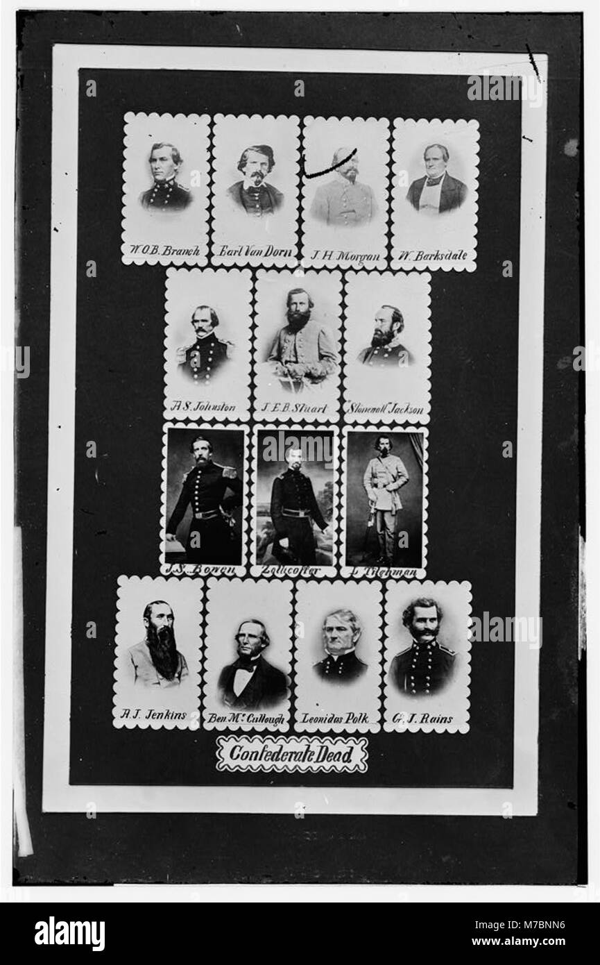 Ein Erinnerungsbild, das die Namen wichtiger konföderierter Militärfiguren auflistet, die während des Amerikanischen Bürgerkriegs starben, um ihr Opfer zu ehren. Stockfoto
