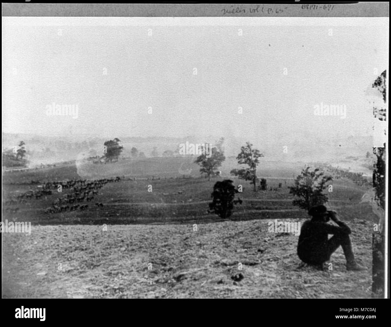 Das Schlachtfeld von Antietam, Maryland, das am Tag nach der Schlacht im Bürgerkrieg eingenommen wurde, zeigt die Folgen und das Gelände, das vom Konflikt betroffen war, und ist von entscheidender Bedeutung in der Geschichte der USA. Stockfoto