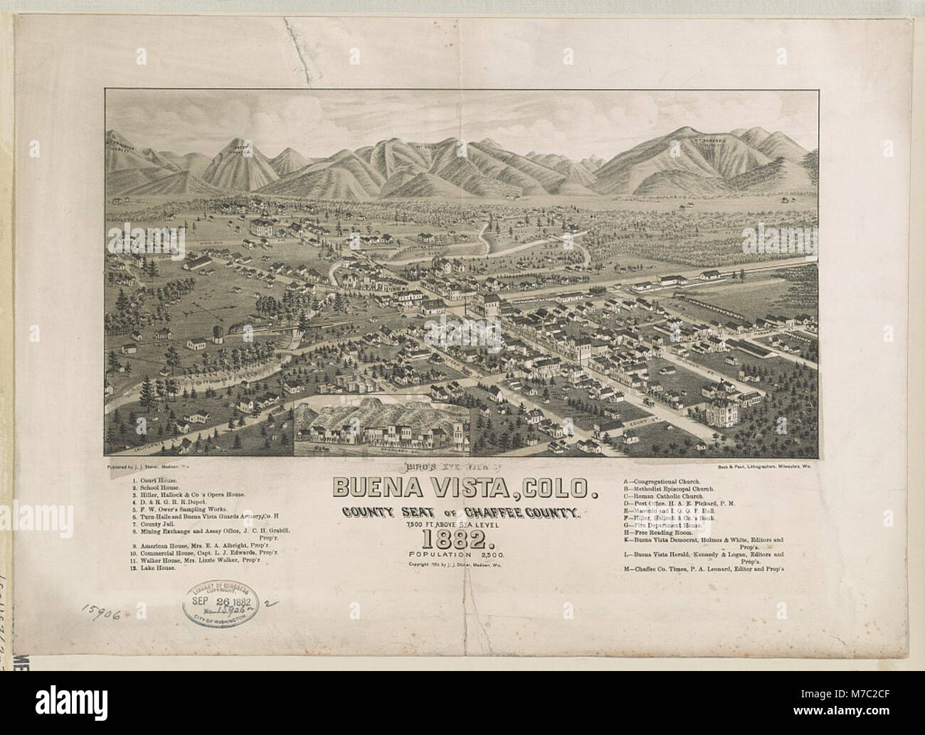 Aus der Vogelperspektive Buena Vista, Colo Sitz der County Chaffee County 1882 LCCN 2003654954 Stockfoto