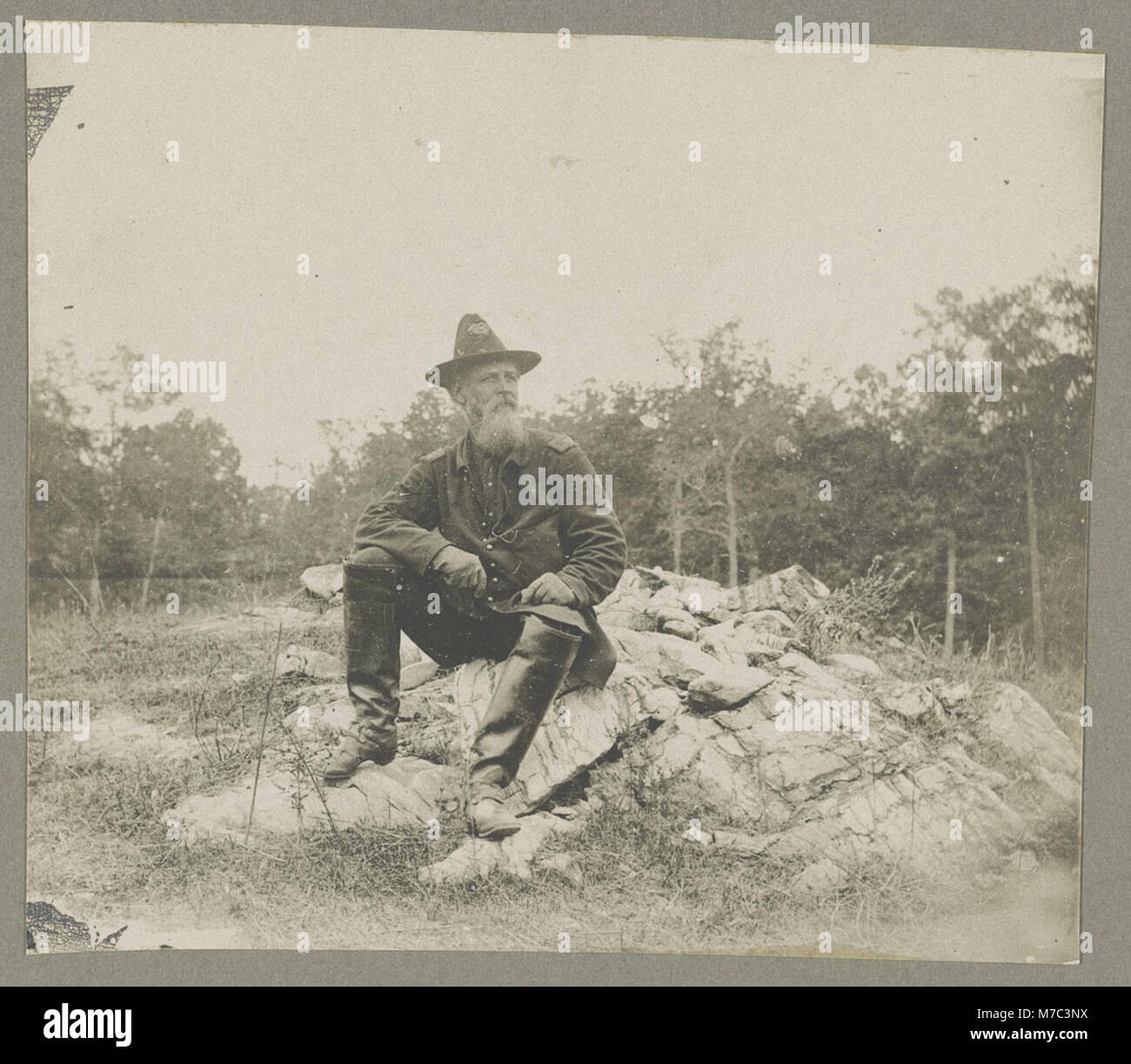 Dieses Foto zeigt Colonel T. G. Moorehead der 106. Pennsylvania Infanterie in der Schlacht von Antietam, Maryland, am 19. September 1862. Das 106. Pennsylvania spielte eine Schlüsselrolle in der Schlacht, die eine der blutigsten des Bürgerkriegs war. Stockfoto