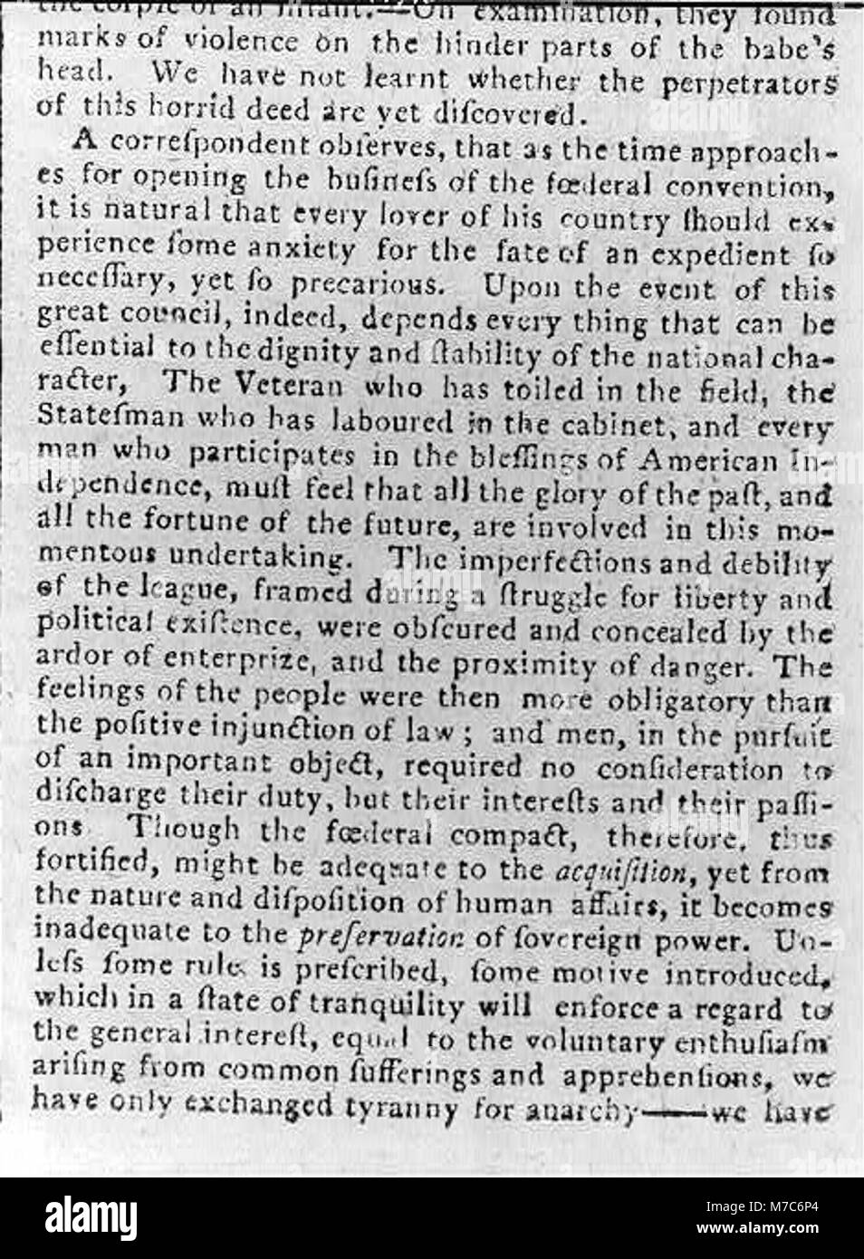 Zeitungsartikel und Hinweise im Jahre 1787 während der Verfassungskonvent in Phila gedruckt. LCCN 2002705835 Stockfoto
