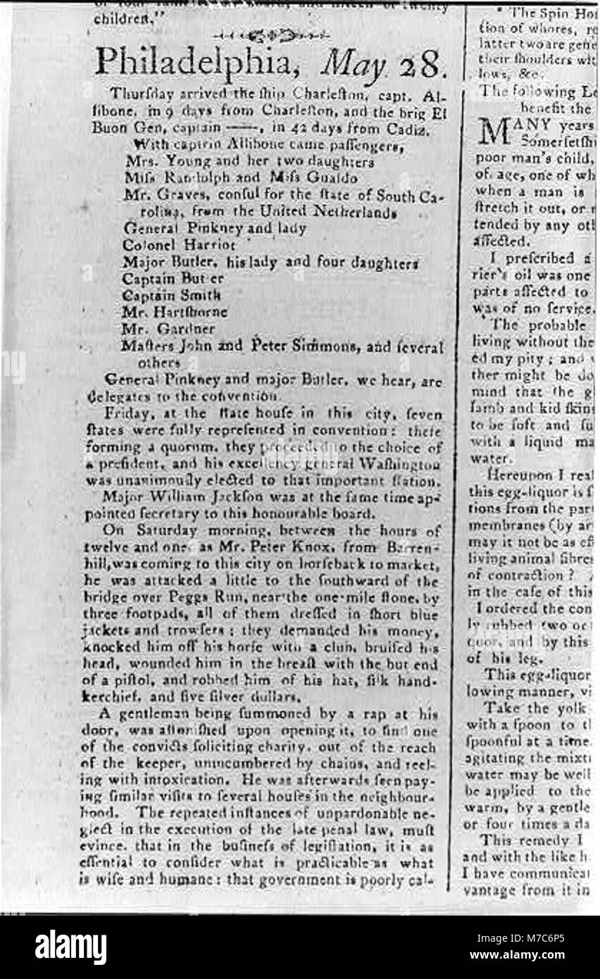Zeitungsartikel und Hinweise im Jahre 1787 während der Verfassungskonvent in Phila gedruckt. LCCN 2002705836 Stockfoto