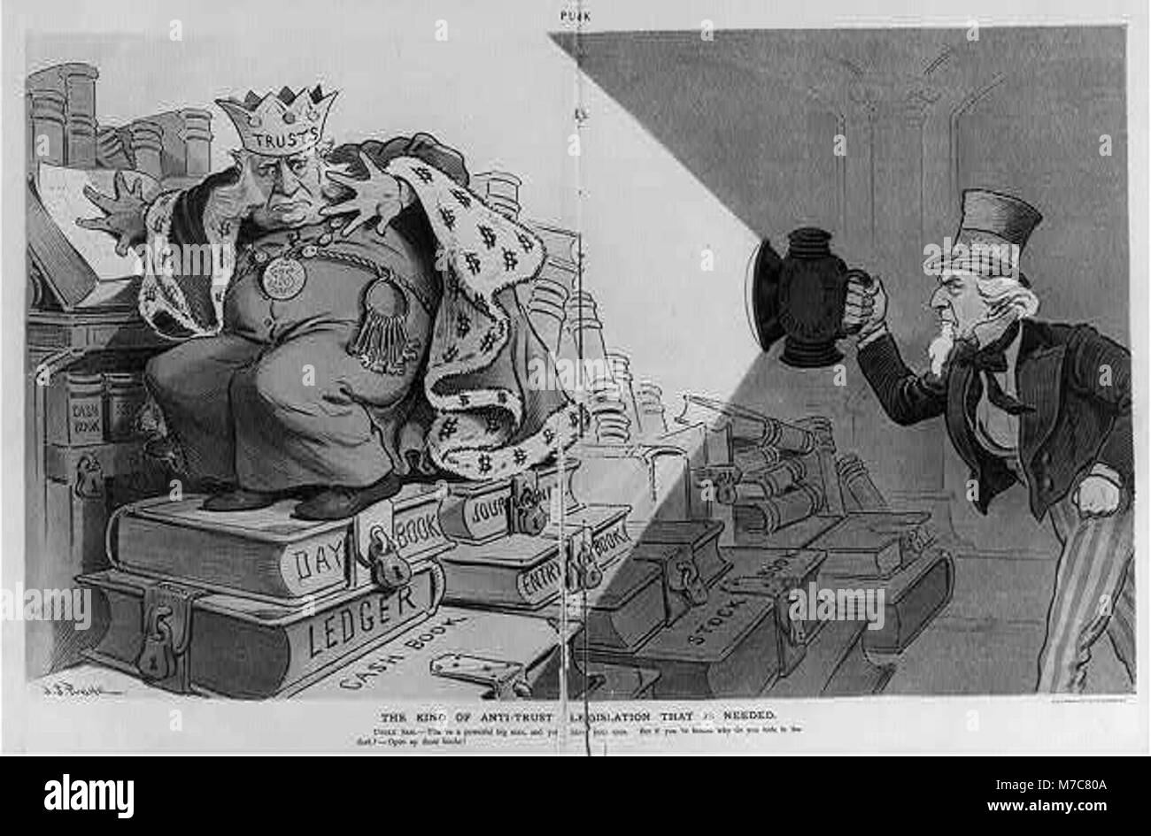 Eine Diskussion über Art und Notwendigkeit wirksamer Kartellgesetze, wobei deren Bedeutung für faire Marktpraktiken und den Wettbewerb in der US-Wirtschaft hervorgehoben wird. Stockfoto