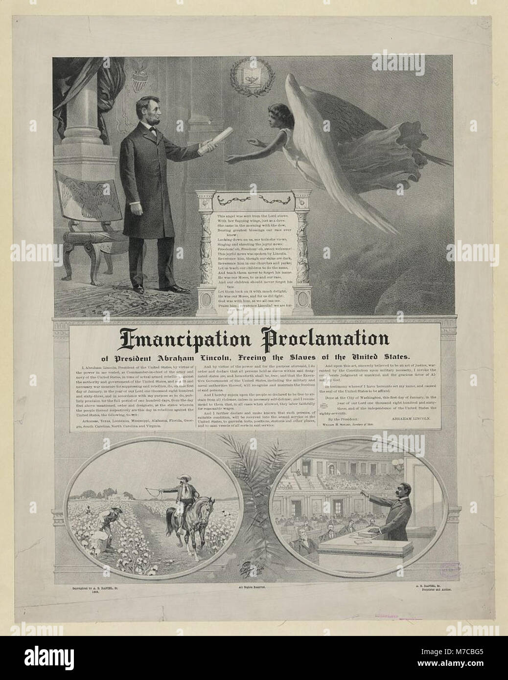Die Emanzipationsproklamation wurde 1863 von Präsident Abraham Lincoln herausgegeben, der die Freiheit der Sklaven im konföderierten Territorium erklärte. Es war ein Meilenstein in der amerikanischen Geschichte während des Bürgerkriegs. Stockfoto Die Emanzipationsproklamation wurde 1863 von Präsident Abraham Lincoln herausgegeben, der die Freiheit der Sklaven im konföderierten Territorium erklärte. Es war ein Meilenstein in der amerikanischen Geschichte während des Bürgerkriegs. Stockfoto