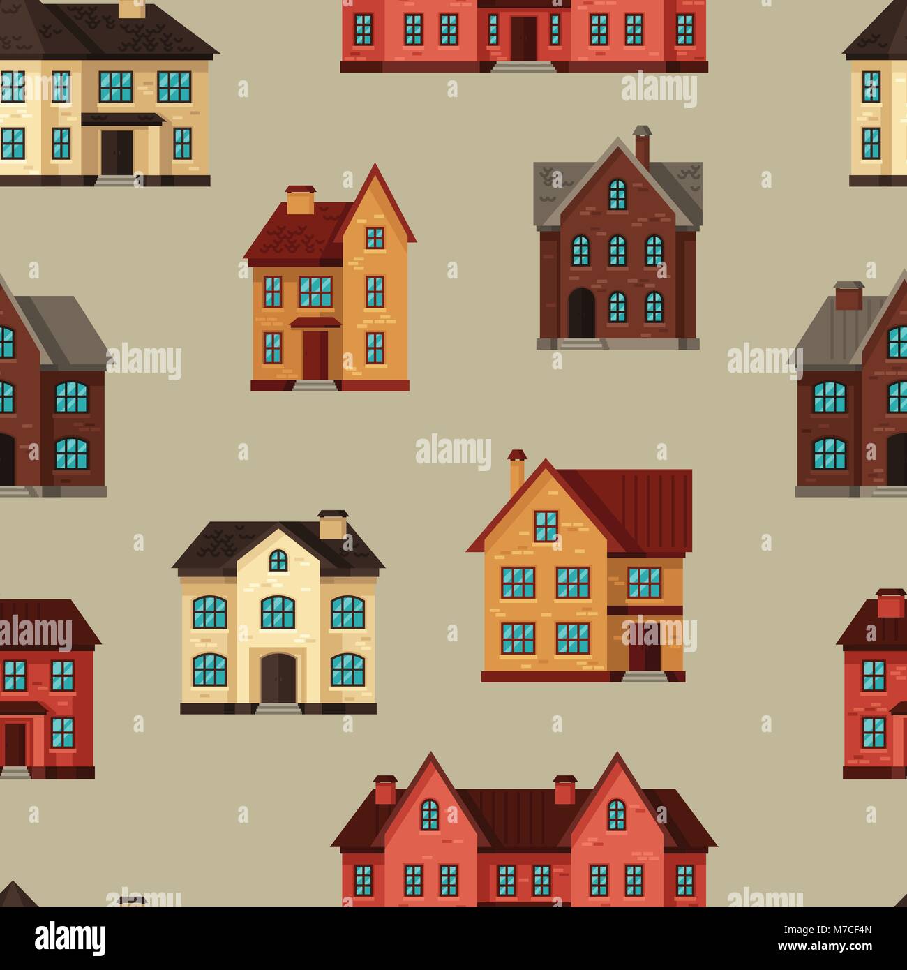 Stadt nahtlose Muster mit Hütten und Häuser Stock Vektor