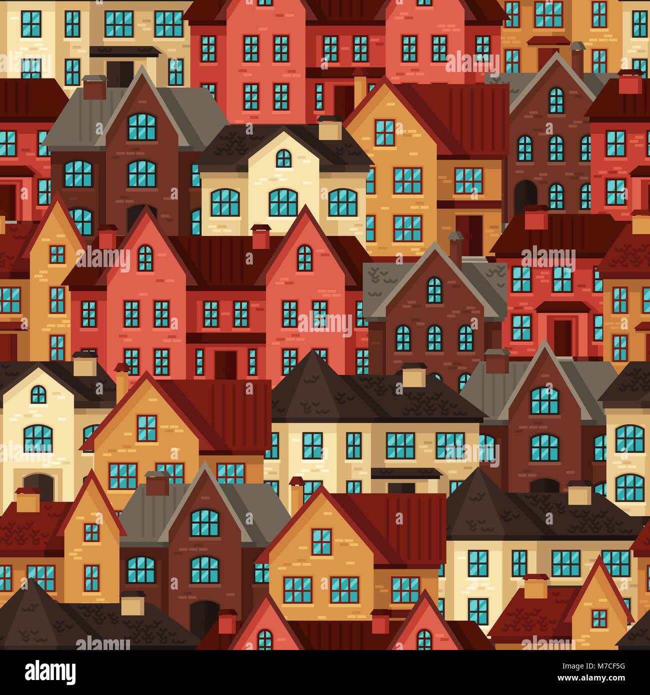 Stadt nahtlose Muster mit Hütten und Häuser Stock Vektor