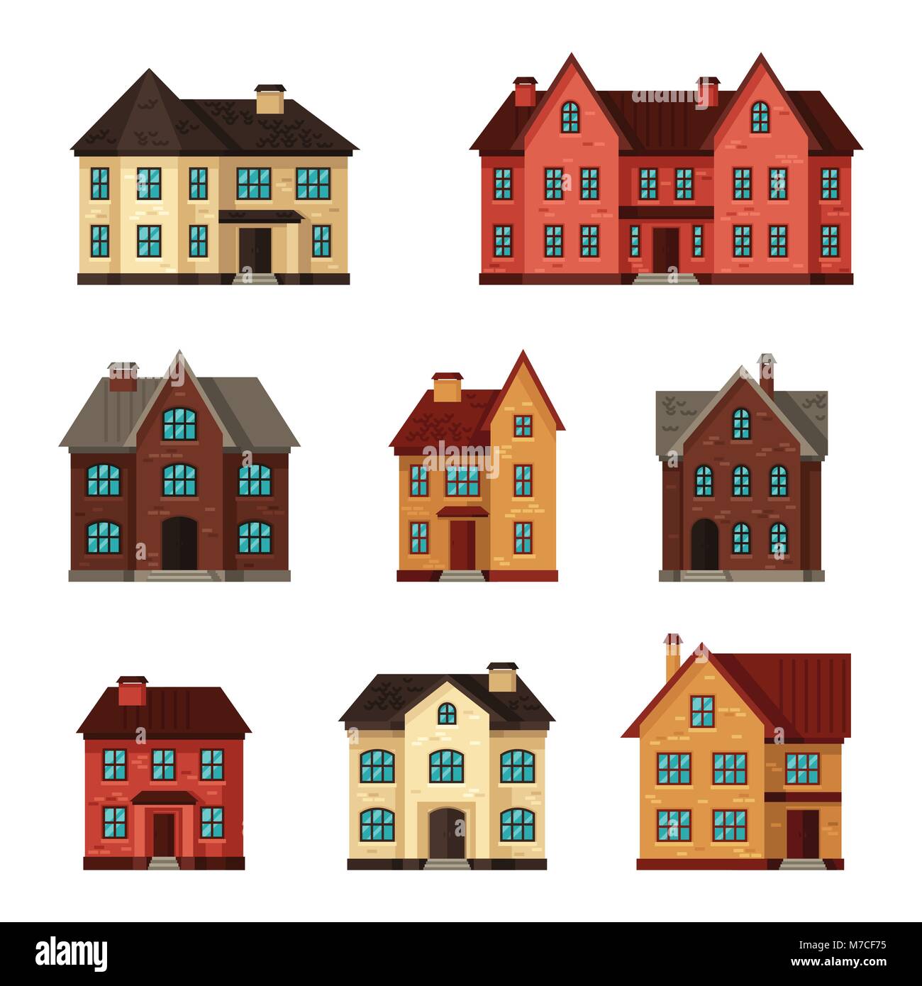 Stadt Icon Set von Hütten und Häuser Stock Vektor