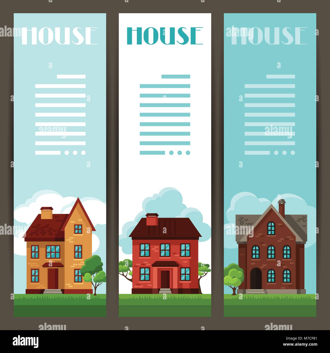 Stadt vertikale Banner Design mit Hütten und Häuser Stock Vektor