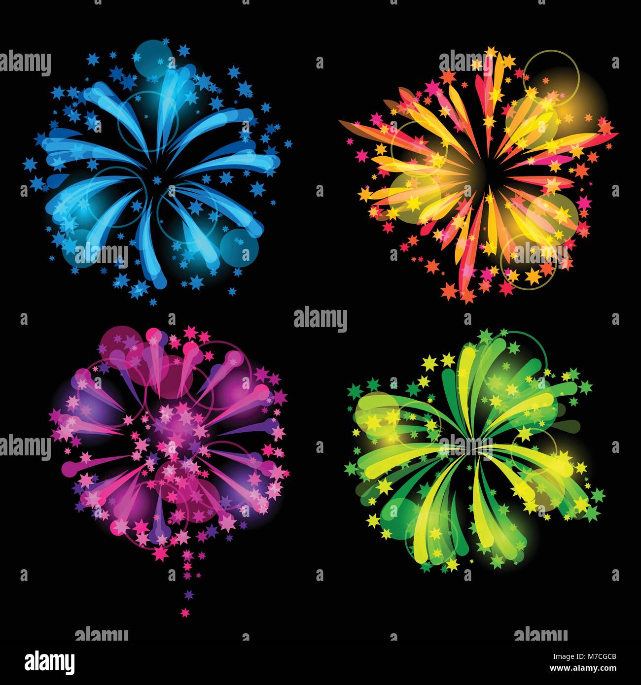 Satz von farbenfrohen Feuerwerk und Salute Stock Vektor