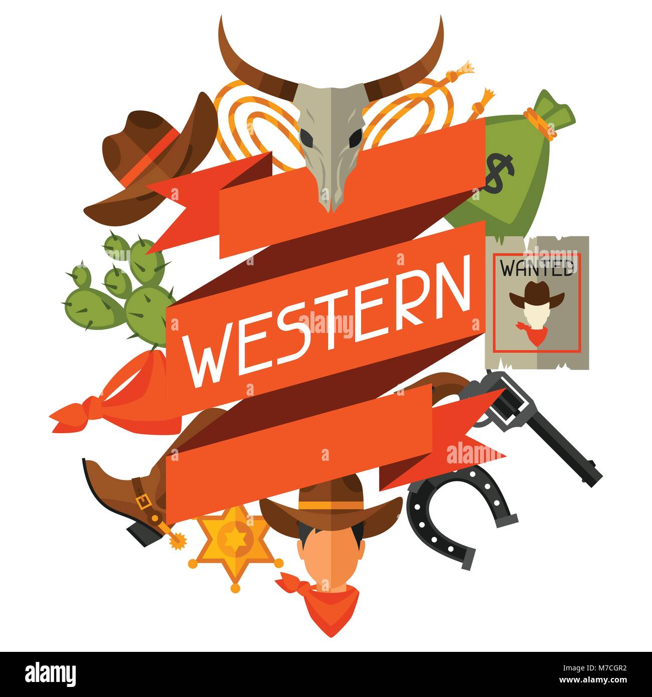 Wild West Hintergrund mit Cowboy Objekte und Design Elemente Stock Vektor