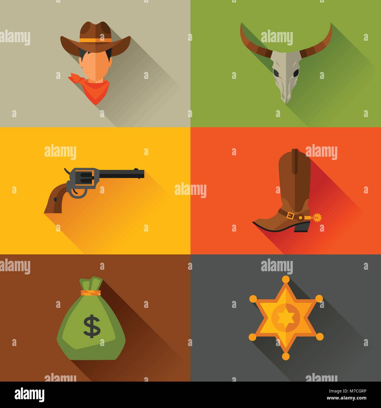 Wild West Cowboy Objekte und Design Elemente Stock Vektor