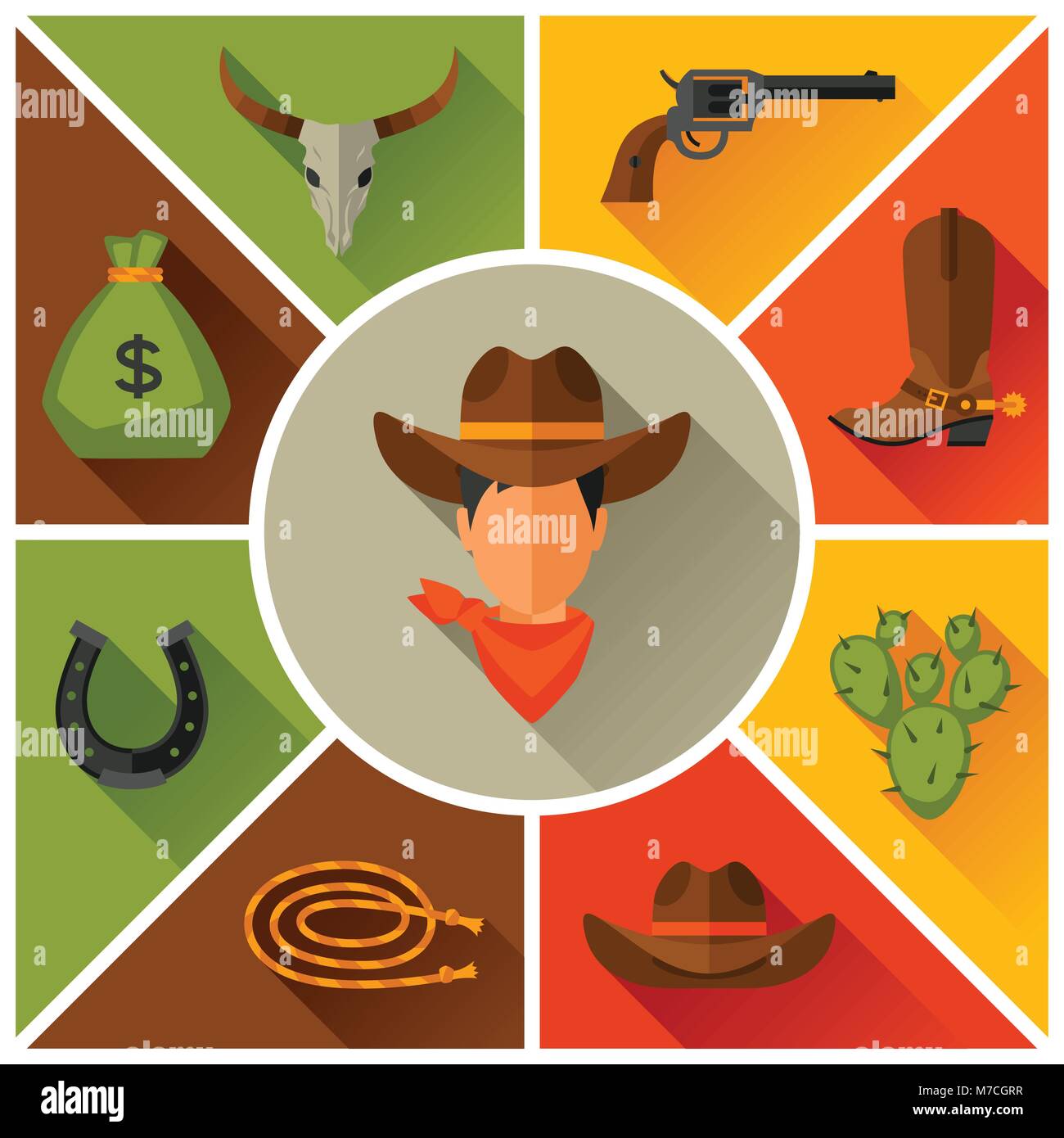 Wild West Cowboy Objekte und Design Elemente Stock Vektor