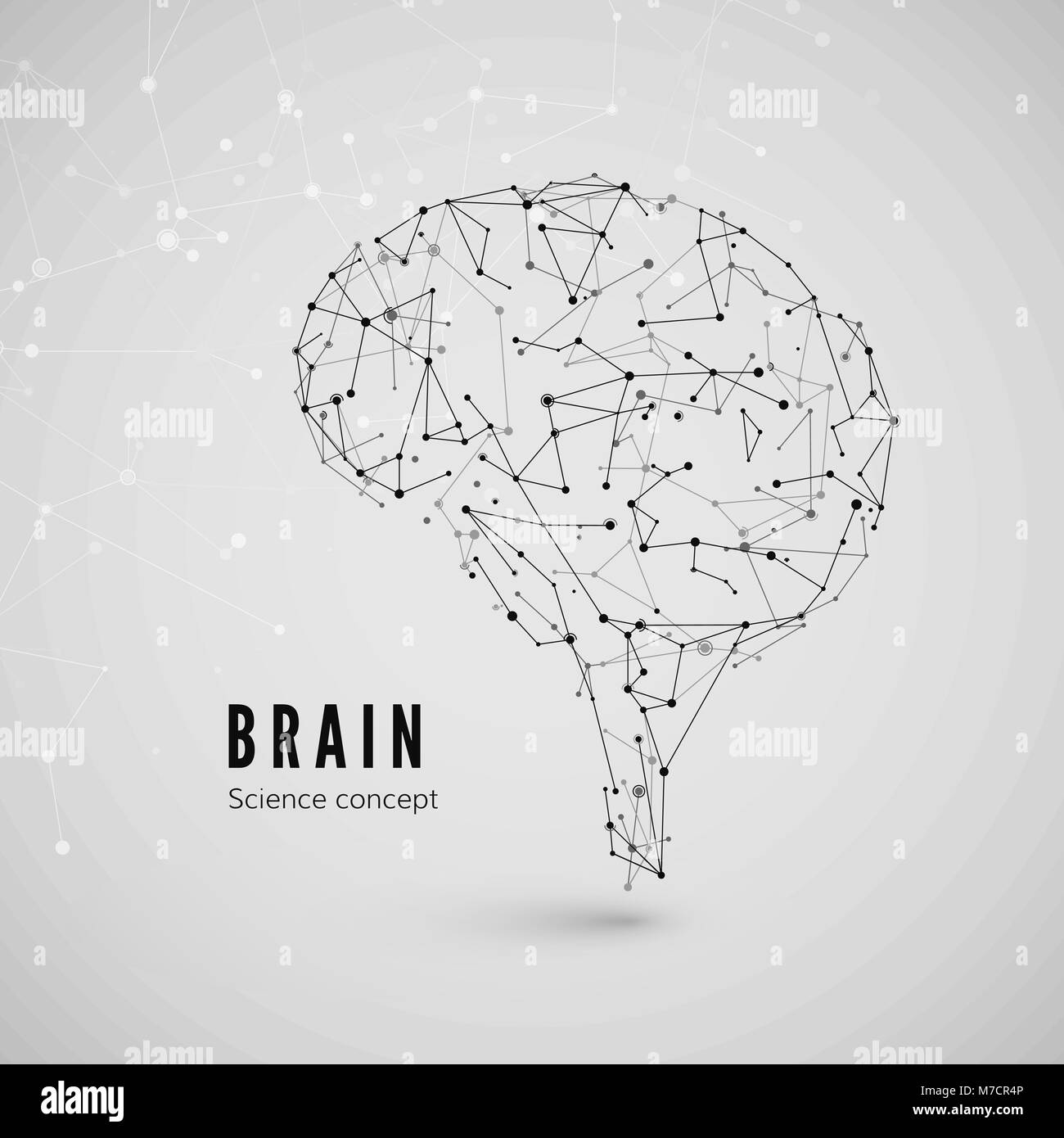 Grafisches Konzept des Gehirns. Technik und Wissenschaft Hintergrund. Das Gehirn besteht aus Punkten, Linien und Dreiecken. Vector Illustration Stock Vektor