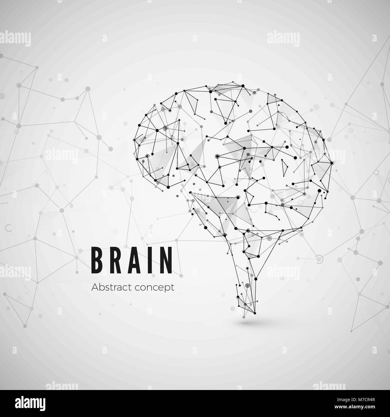 Grafisches Konzept des Gehirns. Technik und Wissenschaft Hintergrund mit Gehirn Symbol. Das Gehirn besteht aus Punkten, Linien und Dreiecken. Vector Illustration Stock Vektor