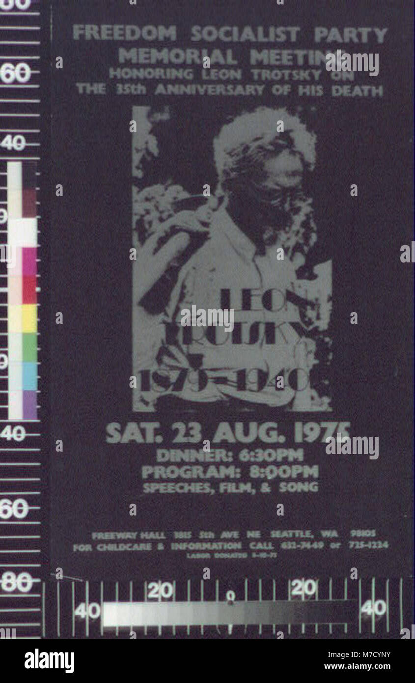 Eine Gedenkversammlung, die von der Freiheitlichen Sozialistischen Partei zu Ehren Leo Trotzkis am 35. Todestag organisiert wurde, fand am 23. August 1975 statt. Die Veranstaltung spiegelt die anhaltende politische und historische Bedeutung Trotzkis Leben und Beiträge zum sozialistischen Denken wider. Stockfoto
