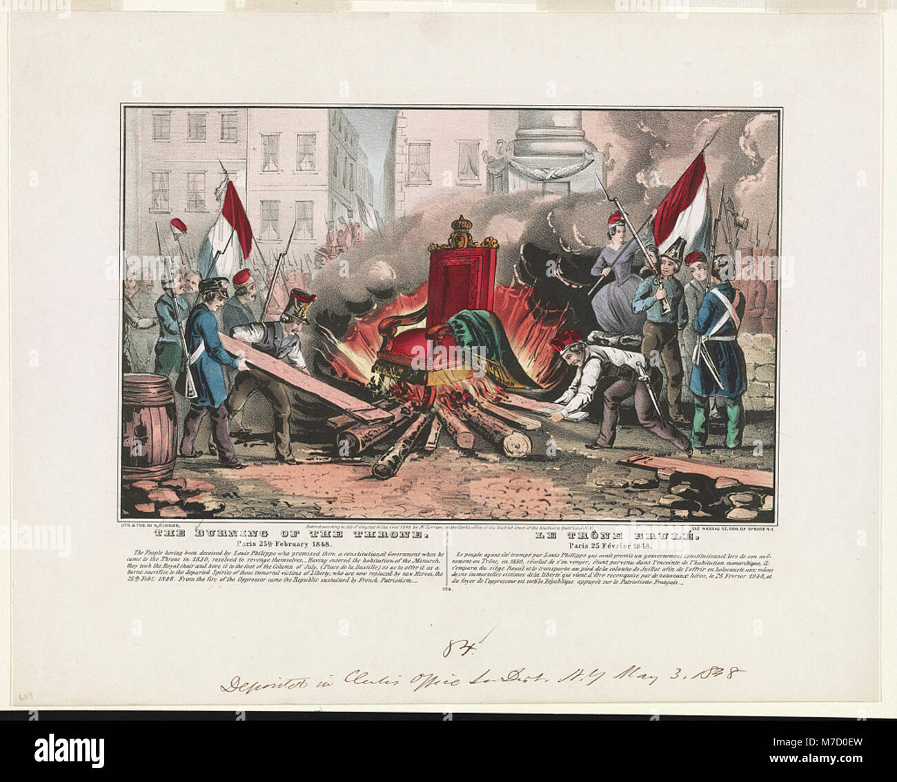 Die Brandung des Throns in Paris am 25. Februar 1848 ist ein bedeutendes Ereignis in der französischen Geschichte und symbolisiert den Fall der Monarchie während der Februarrevolution von 1848. Stockfoto