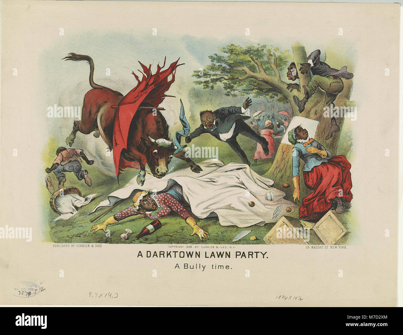 Eine Illustration einer „darktown Rasenparty“, die das afroamerikanische soziale Leben und Freizeitaktivitäten im späten 19. Bis frühen 20. Jahrhundert reflektiert und möglicherweise soziale Herausforderungen der Zeit darstellt. Stockfoto