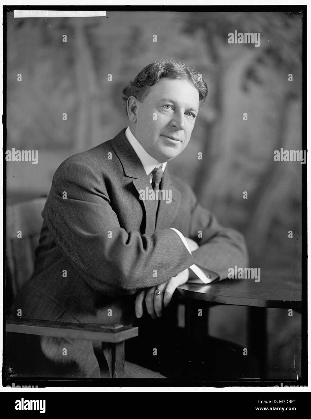 Dieses Porträt zeigt den ehrenwerten Albert Johnson, eine Persönlichkeit, die für seine Beiträge zur amerikanischen Politik bekannt ist. Johnsons Arbeit war während seiner Zeit maßgeblich an der Gestaltung der Politik beteiligt. Stockfoto