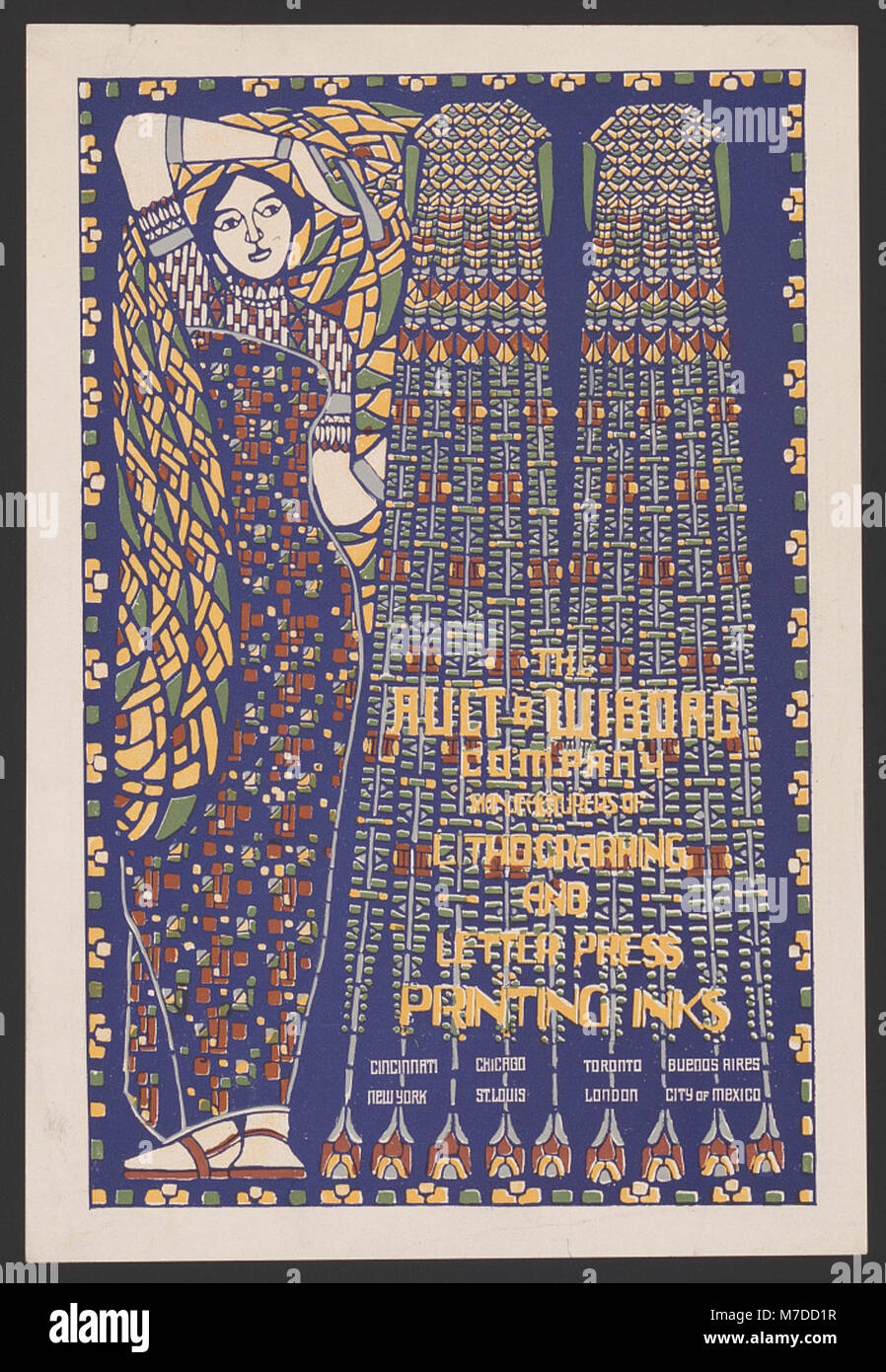 Eine Werbung für die Ault & Wilborg Company, die ihre Produktion von Lithografie- und Buchdruckfarben während des frühen 20. Jahrhunderts vorstellt. Stockfoto