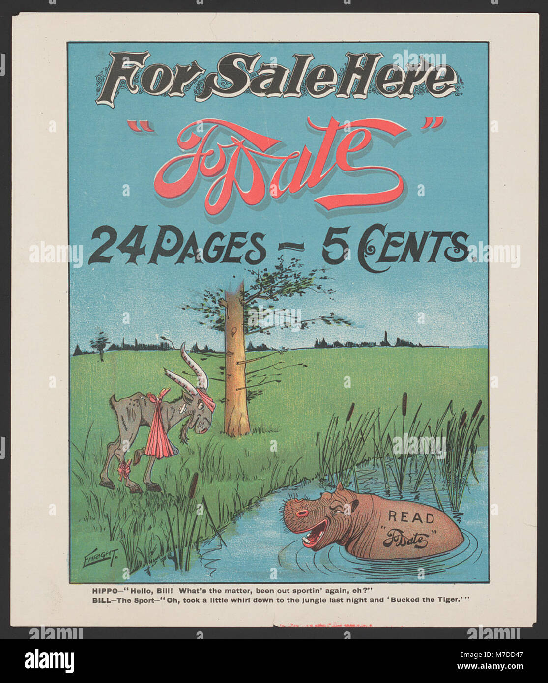 Eine Werbung für eine Publikation, die 24 Seiten mit Inhalten für 5 Cent anbietet. Dies spiegelt wahrscheinlich die Popularität von erschwinglichem Lesematerial im Amerika des frühen 20. Jahrhunderts wider. Stockfoto