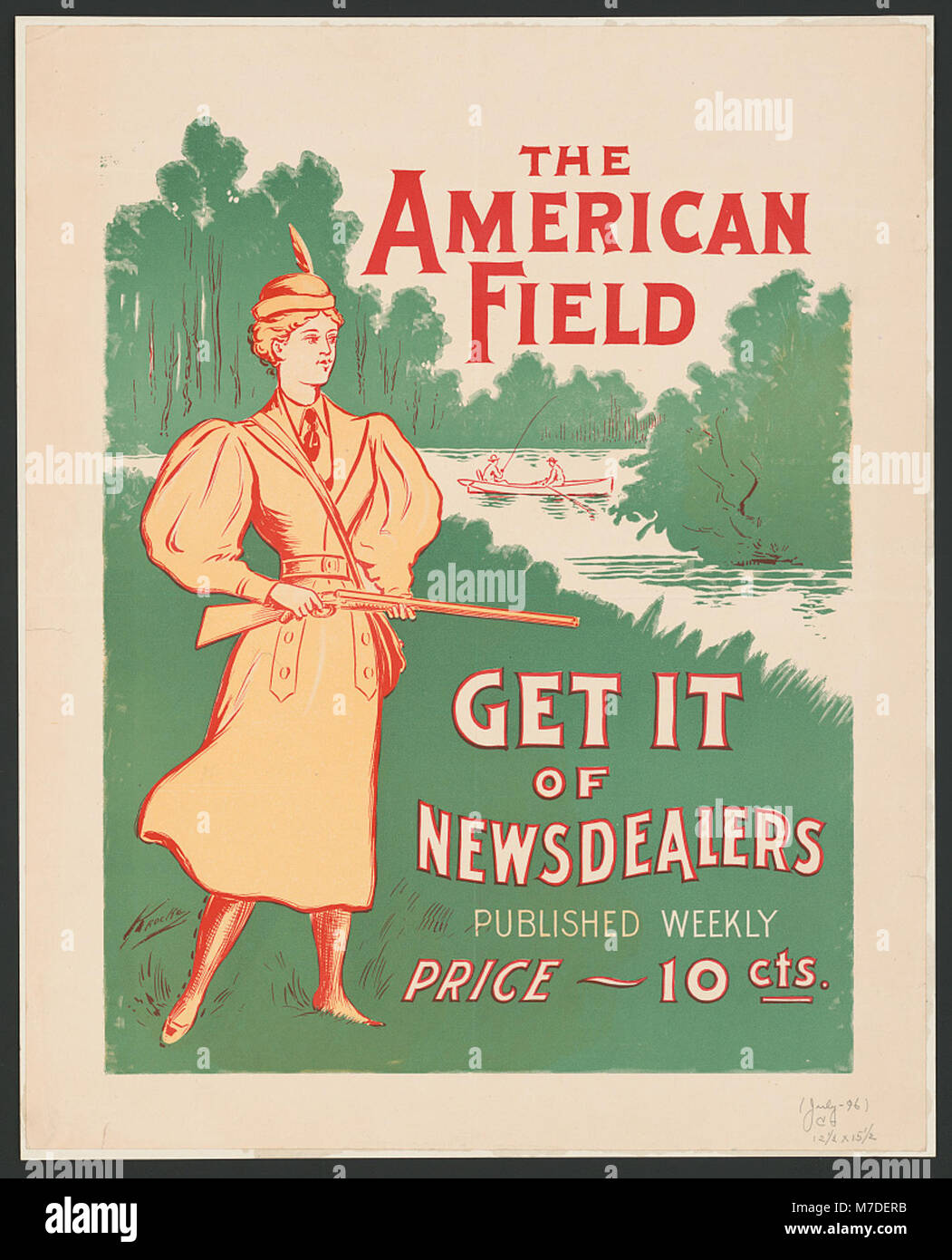 Eine Werbung für „The American Field“ aus dem Jahr 1896, eine wöchentliche Publikation, die für 10 Cent verkauft wurde. Es war eine wichtige Zeitschrift im amerikanischen Leben des späten 19. Jahrhunderts, die Nachrichten und Geschichten bot. Stockfoto