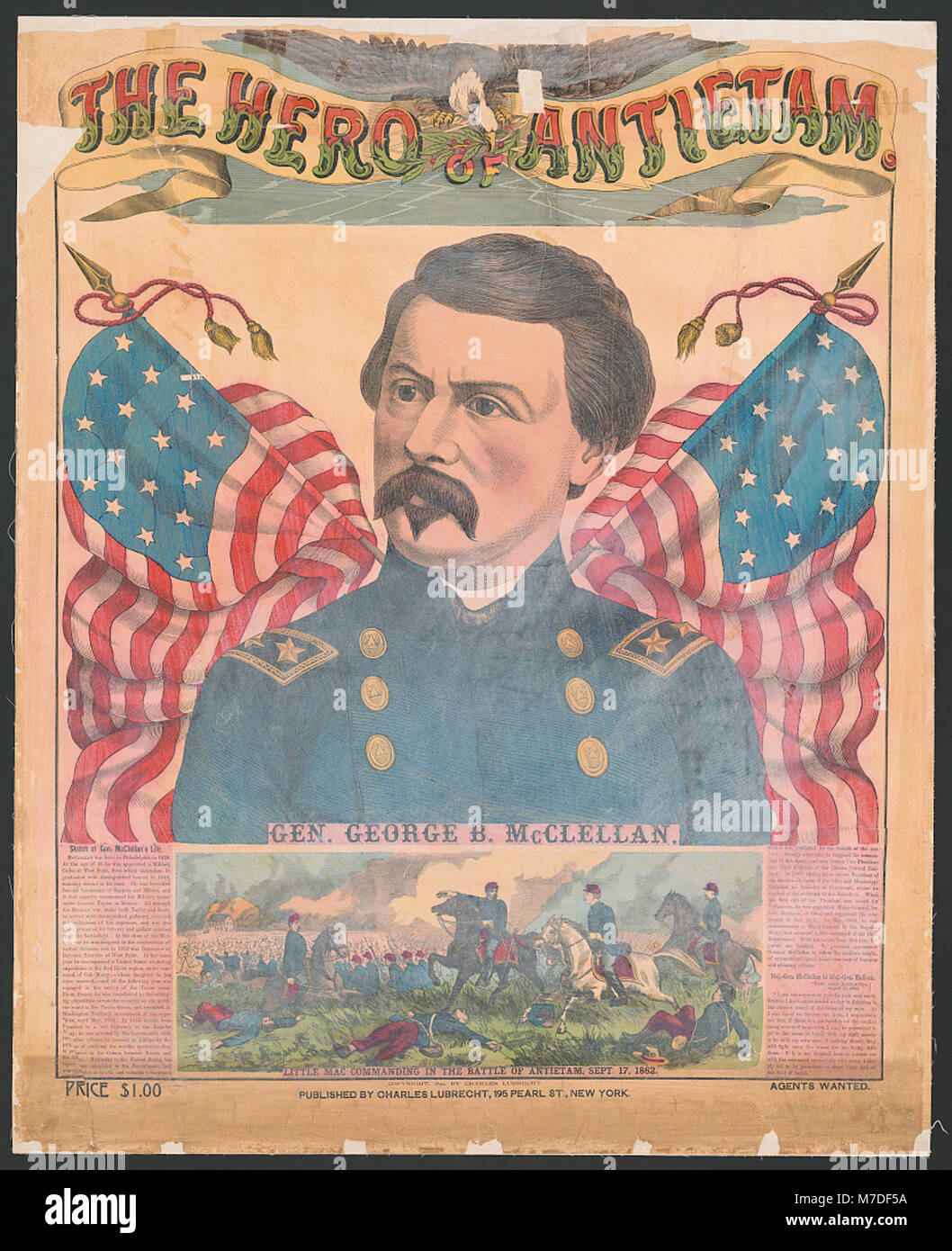 Ein Porträt von General George B. McClellan, der den Titel „Held von Antietam“ für seine Führung während der Schlacht von Antietam im Amerikanischen Bürgerkrieg erhielt. Stockfoto