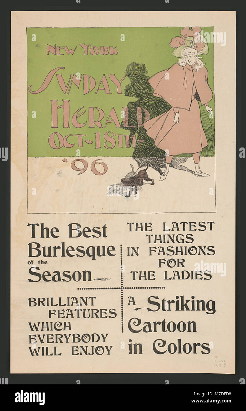 Dieses historische Bild aus dem New York Sunday Herald vom 18. Oktober 1896 gibt Einblicke in die Nachrichten- und Medienberichterstattung der Zeit und spiegelt die journalistischen Standards des späten 19. Jahrhunderts wider. Stockfoto