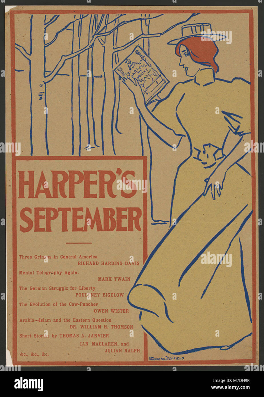 Ein Cover des Harper's Magazins für den Monat September, das seine kulturellen und redaktionellen Inhalte präsentiert. Diese Ausgabe beleuchtet den historischen Einfluss des Magazins in den amerikanischen Medien während des frühen 20. Jahrhunderts. Stockfoto
