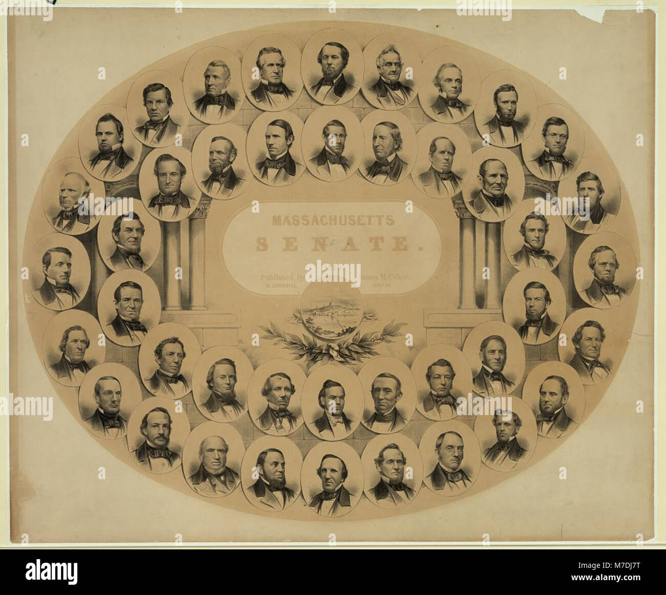 Ein historisches Bild des Senats von Massachusetts im Jahr 1856, das die Legislaturperiode in der Mitte des 19. Jahrhunderts zeigt. Stockfoto