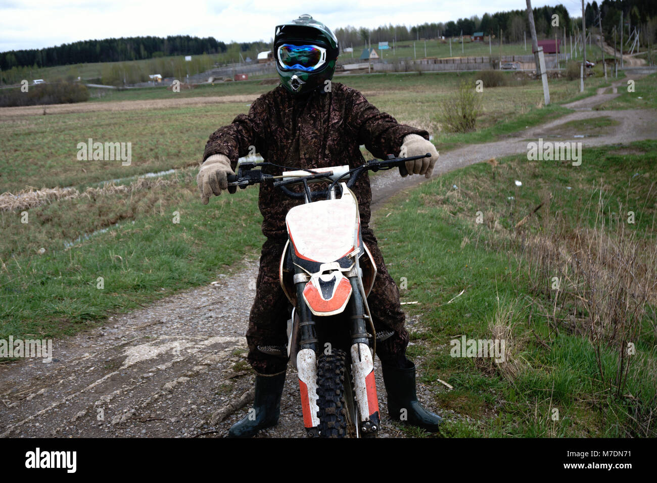 Ein Motorradfahrer auf einer Sport Bike Stockfoto