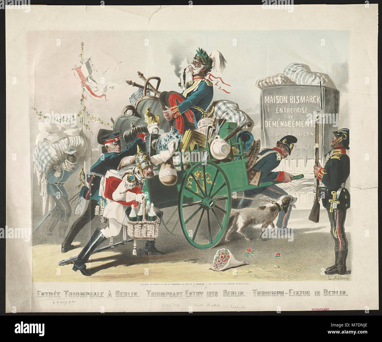 Eine historische Darstellung des triumphalen Einzugs in Berlin, die ein bedeutendes militärisches oder politisches Ereignis in der Geschichte der Stadt darstellt. Stockfoto