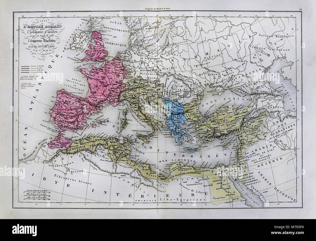 1858 Delamarche Karte - Europa während des Römischen Reiches von Augustus bis Diokletian Stockfoto