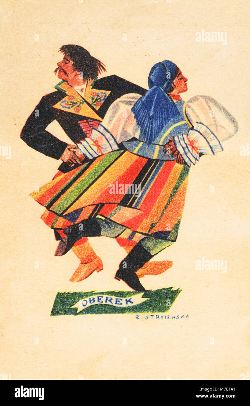 Alte Ansichtskarte, Tanz Oberek, Polen, 1957 Stockfoto