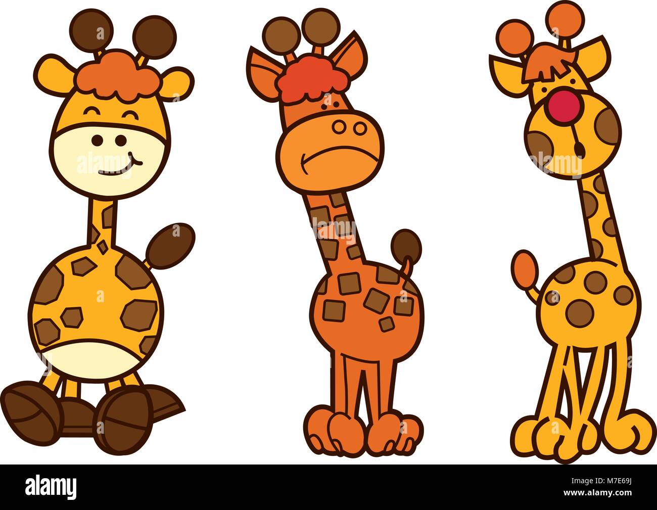 Familie giraffen cartoon Character Design. Niedliche Tier Abbildung auf weißen isolieren. Stock Vektor
