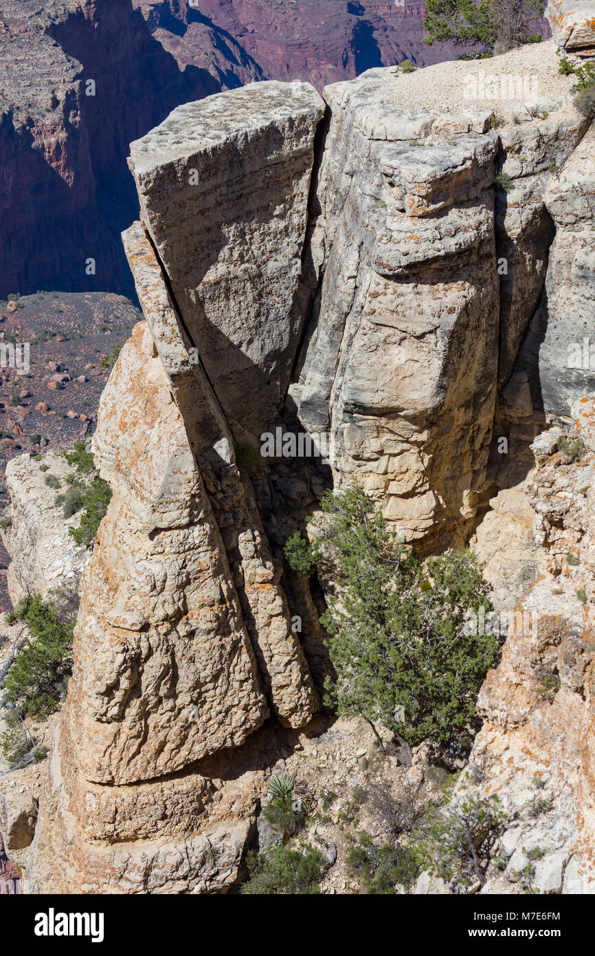 Grand Canyon Felsformationen aus dem Rim Trail in der Nähe von Kachina Lodge Grand Canyon Village, Arizona, USA Stockfoto