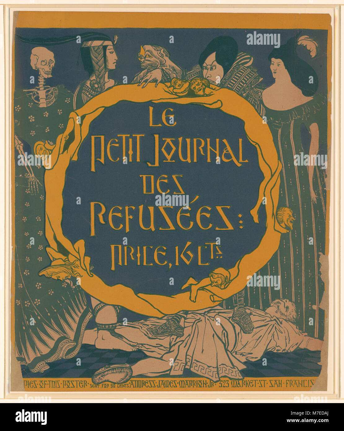Eine Publikation mit dem Titel „Le Petit Journal des Refusées“, die sich auf Kunst und sozialen Kommentar durch abgelehnte Werke und Ideen konzentriert und die kulturellen Bewegungen des 19. Jahrhunderts in Frankreich widerspiegelt. Stockfoto
