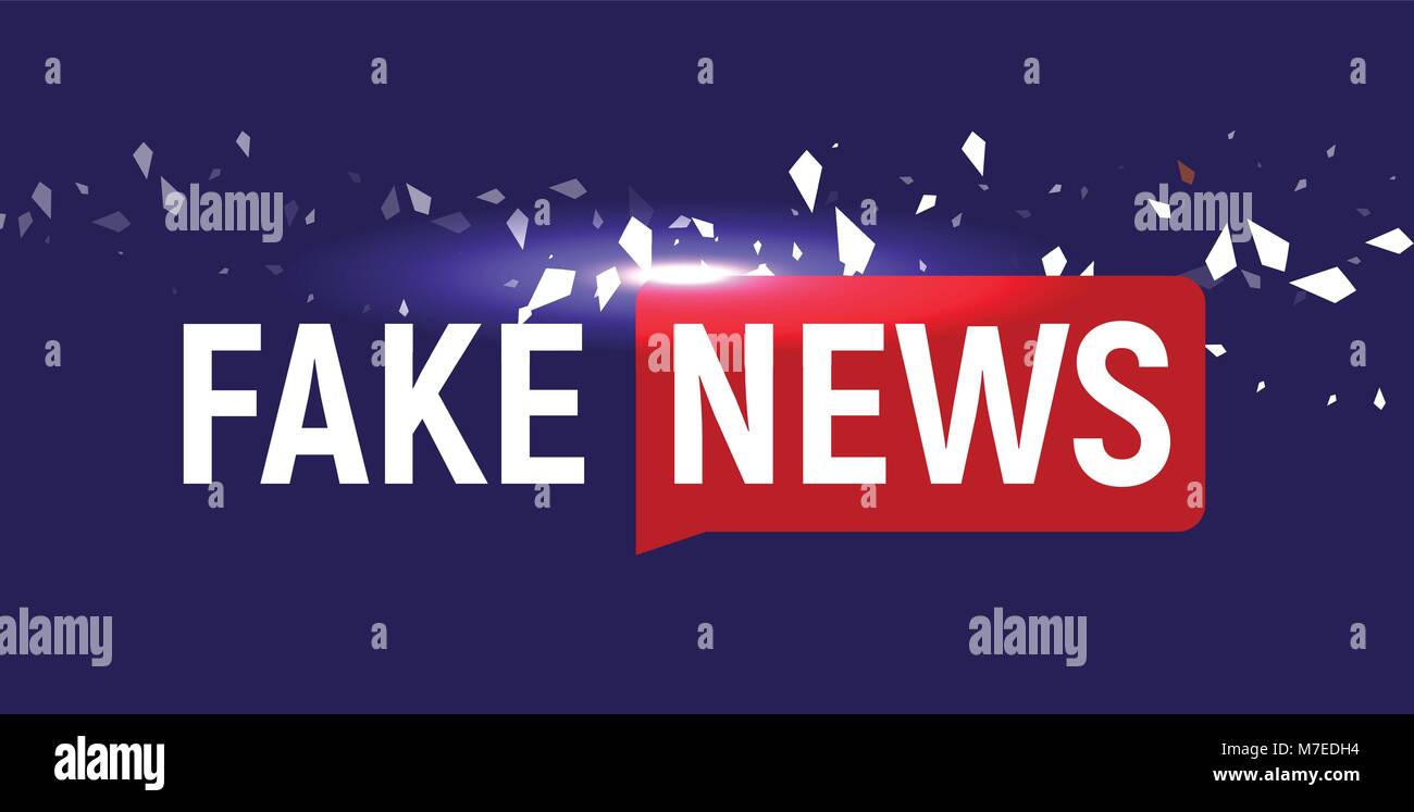 Fake News anzeigen logo Vorlage. Bubble rede Nachrichten auf blauem Hintergrund mit Fragmenten, Partikel. Vector Illustration. Stock Vektor